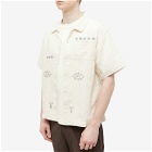Story mfg. Men's Sampler Embroidered Greetings Vacation Shirt in Sampler Hand Embroidery