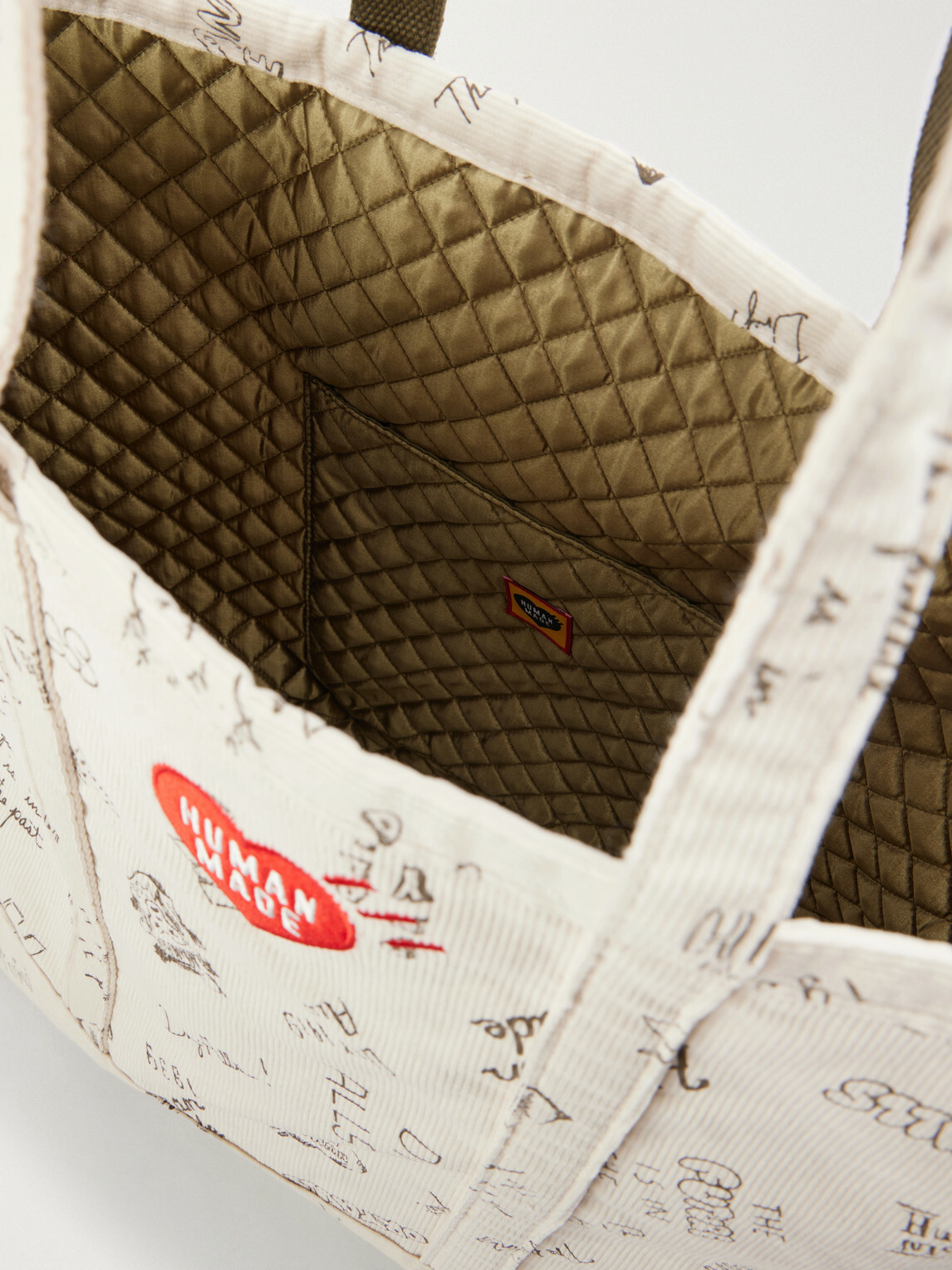 Human Made - Logo-Embroidered Printed Cotton-Corduroy Tote Bag - White