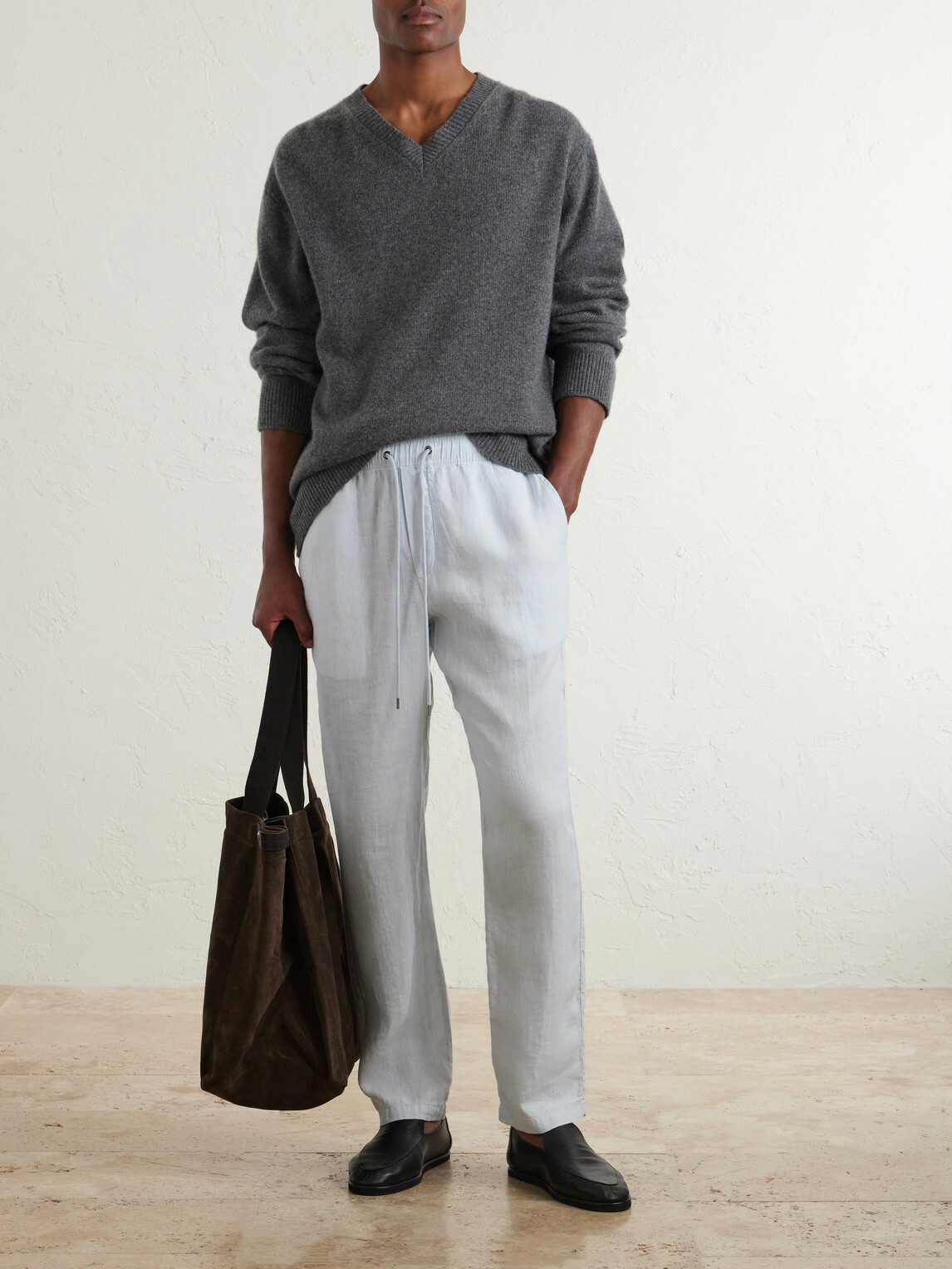 James Perse - Straight-Leg Garment-Dyed Linen Drawstring Trousers - Blue