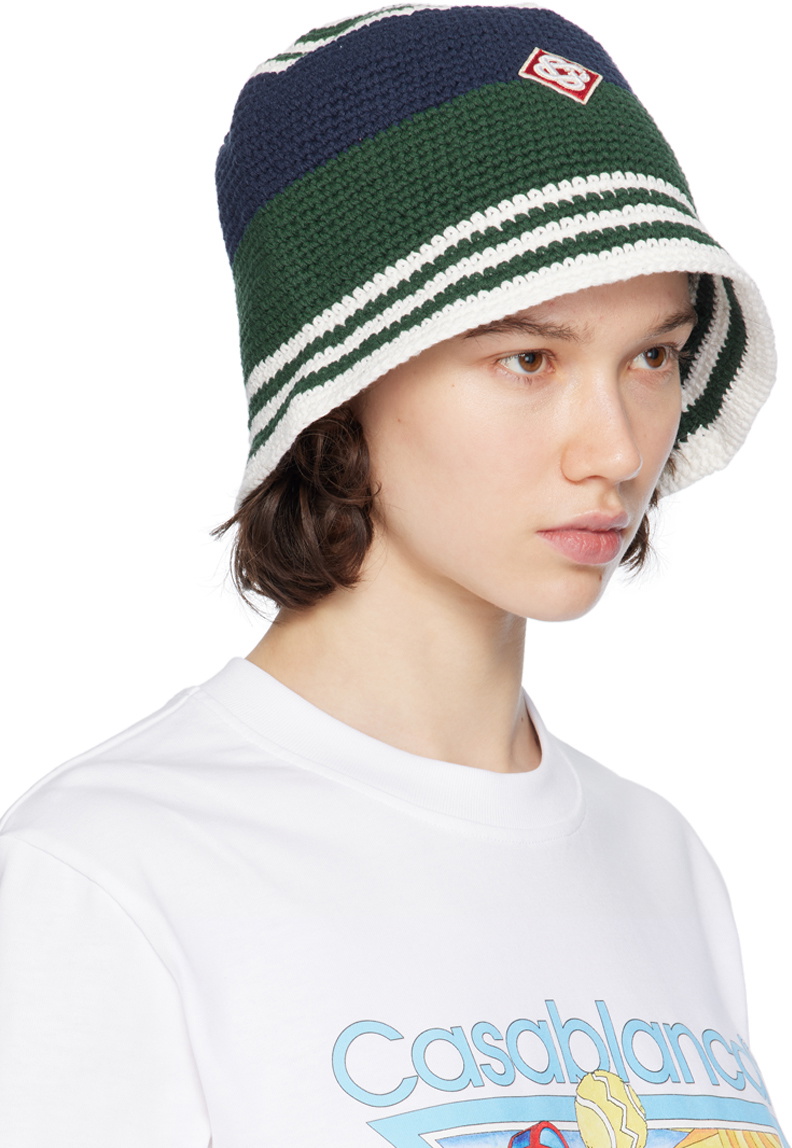 Casablanca Navy & Green Cotton Crocheted Beach Hat Casablanca