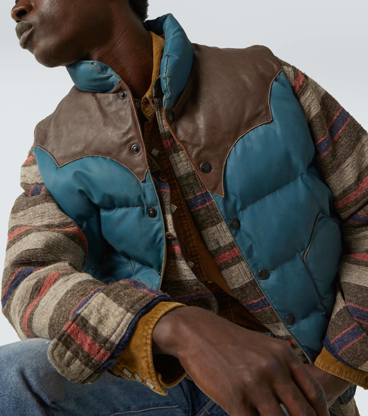 RRL Stonely padded leather-trimmed vest RRL