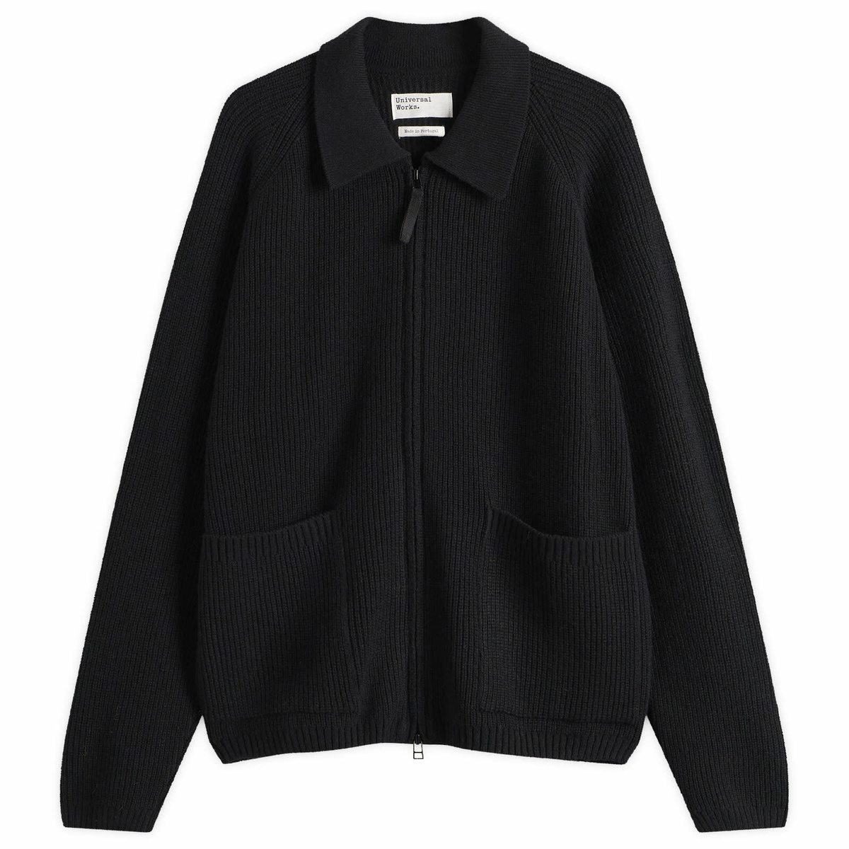 Universal Works Men's Eco Wool Zip Cardigan in Black