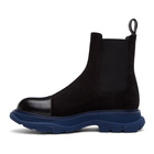 Alexander McQueen SSENSE Exclusive Black and Blue Suede Chelsea Boots