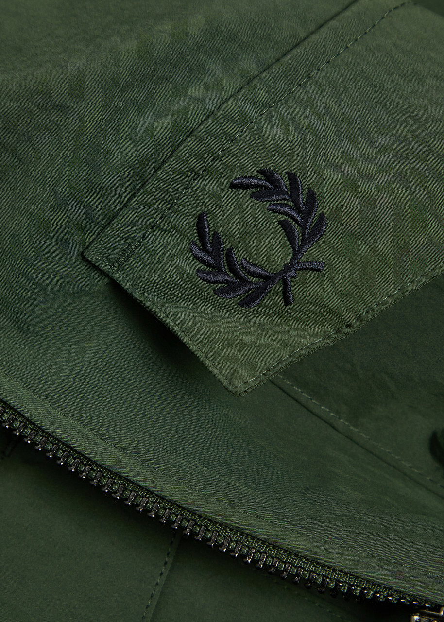 Fred Perry Logo-embroidered Crinkled Shell Overshirt Dark Green