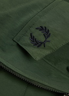 Fred Perry Logo-embroidered Crinkled Shell Overshirt Dark Green