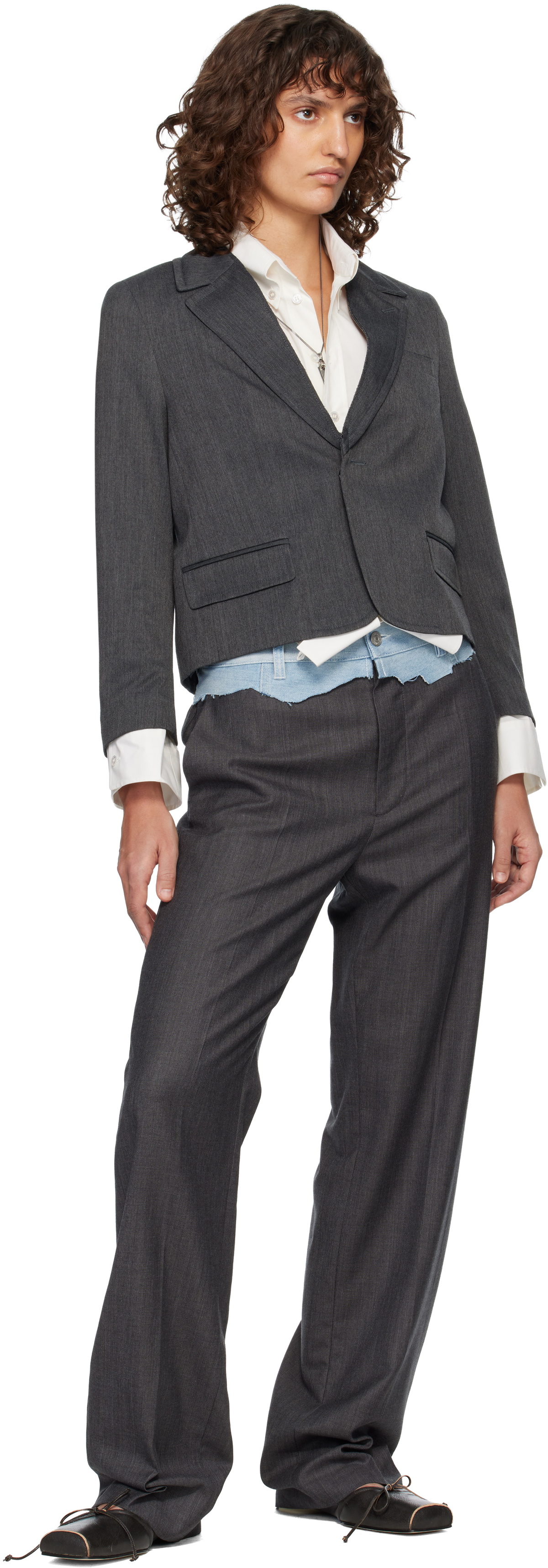 MM6 Maison Margiela Gray Tailored Denim Waistband Trousers