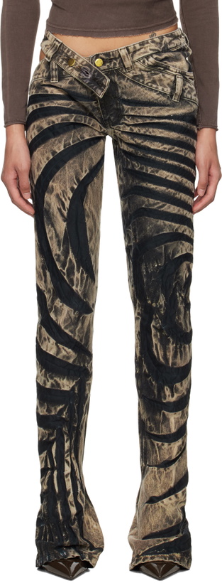 Photo: Masha Popova Beige & Black Asymmetric Ripple Skinny Jeans