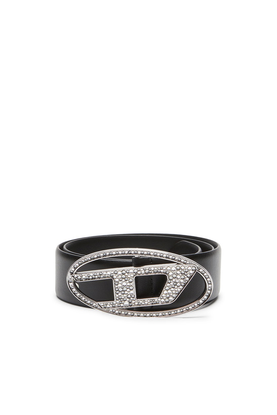 Photo: Diesel 4cm Leather belt with crystal buckle - Belts Womens in Black