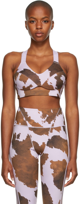 Photo: adidas x IVY PARK Purple & Brown Cow Print Cut-Out Sports Bra