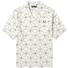 Fred Perry Men's Geometric Short Sleeve Vacation Shirt in Ecru