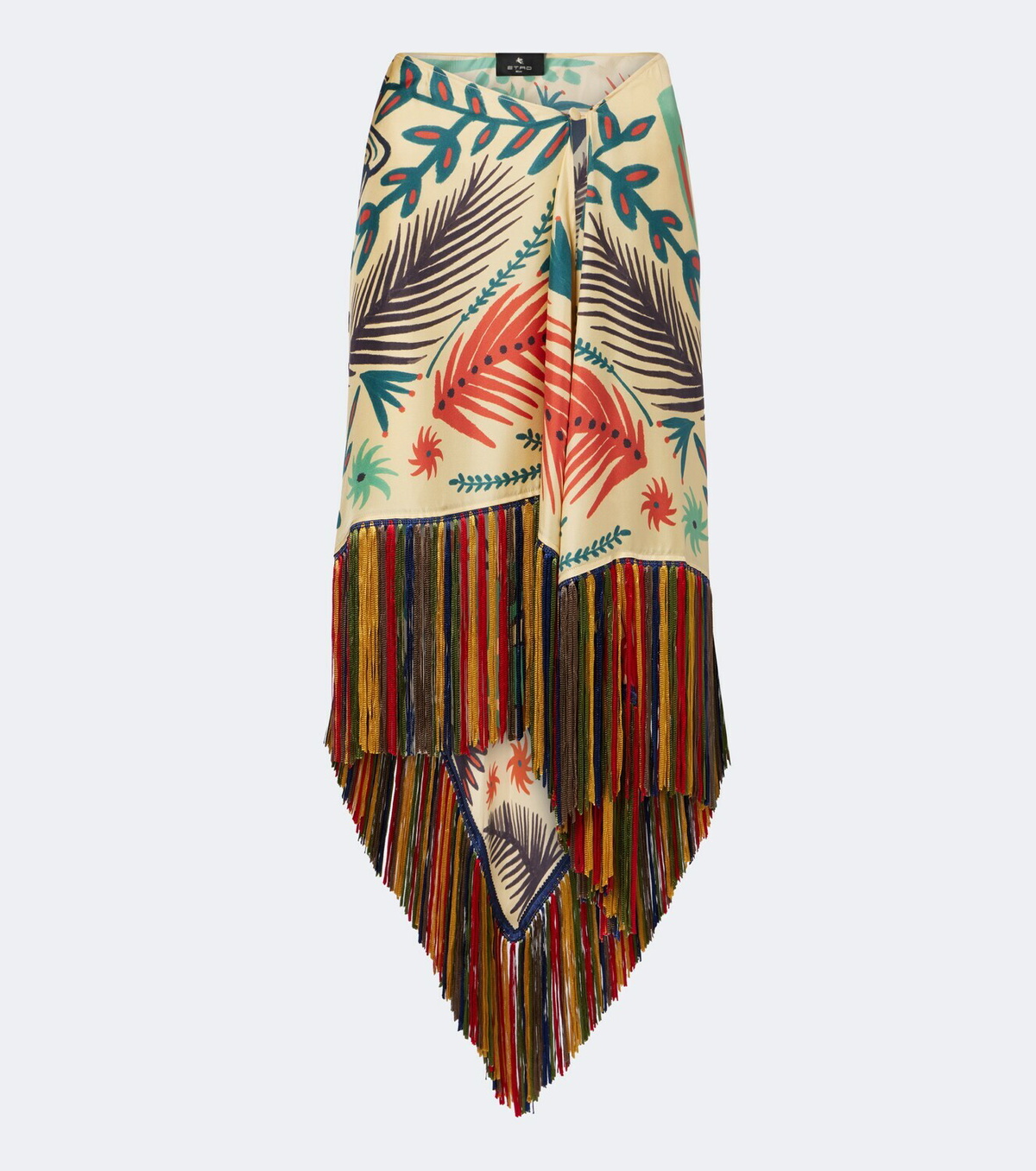 Etro Fringed printed asymmetric silk maxi skirt