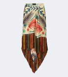 Etro Fringed printed asymmetric silk maxi skirt