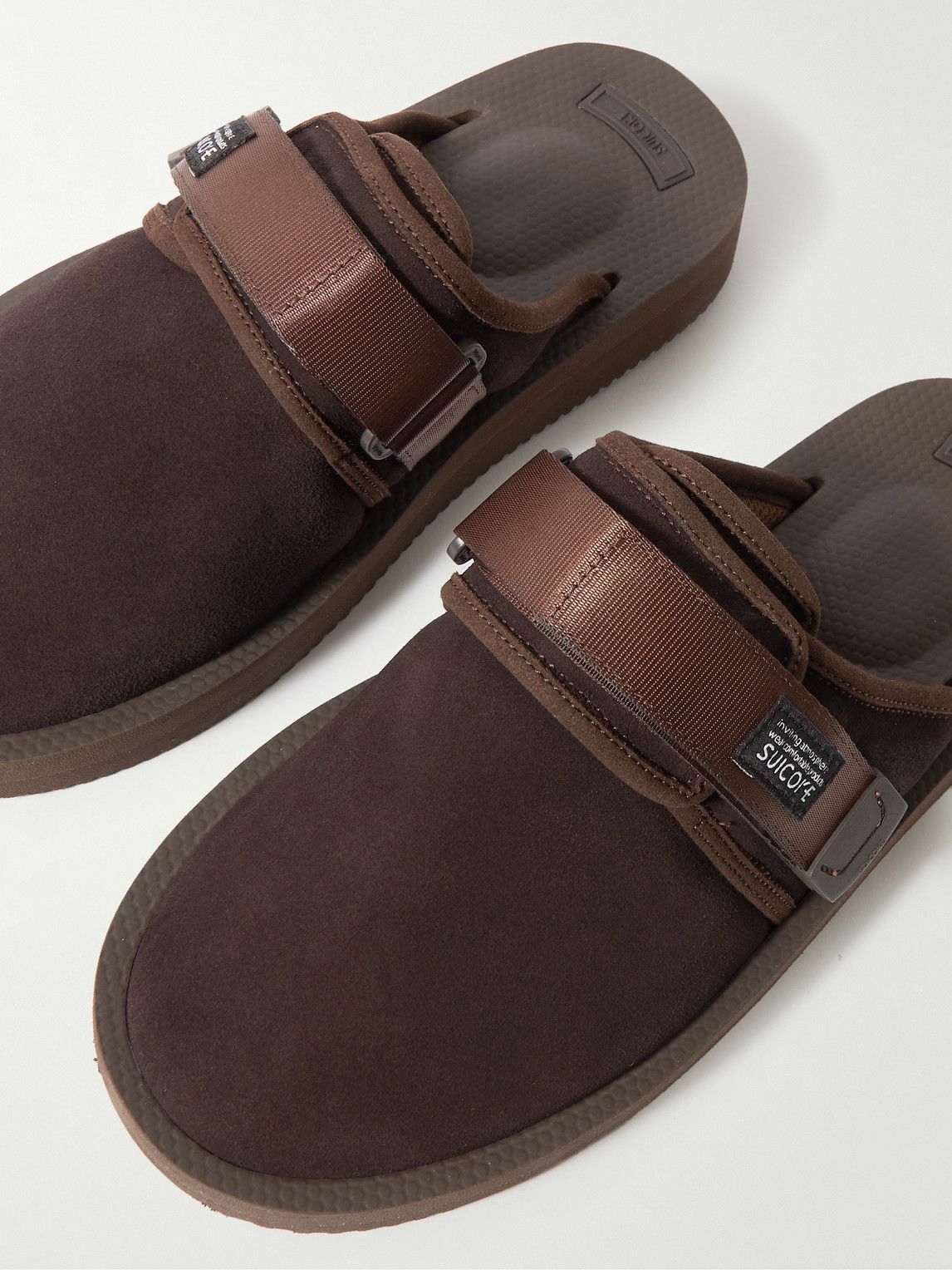 Suicoke - ZAVO-VS Webbing-Trimmed Suede Mules - Brown Suicoke