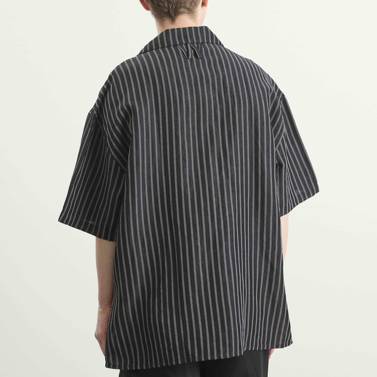 Willy Chavarria Men's Camp Collar Pinstripe Shirt in Black/White Stripe