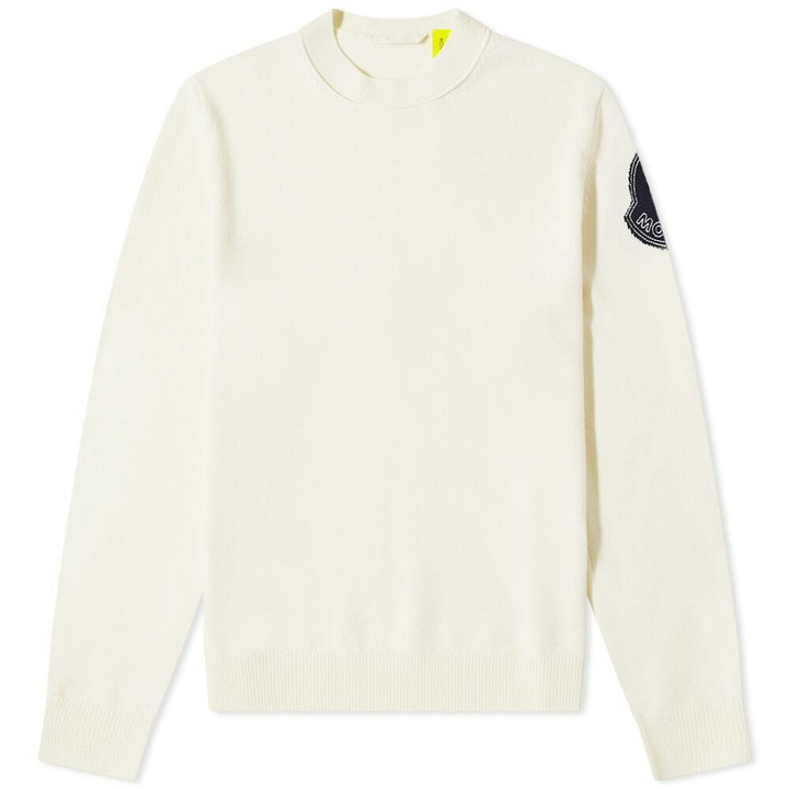 Photo: Moncler Men's Genius 1952 Arm Logo Patch Crew Knit in Ecru