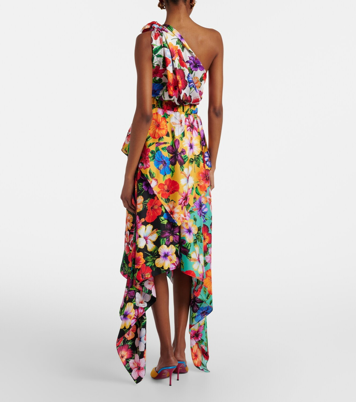 Dolce&Gabbana Floral one-shoulder silk midi dress