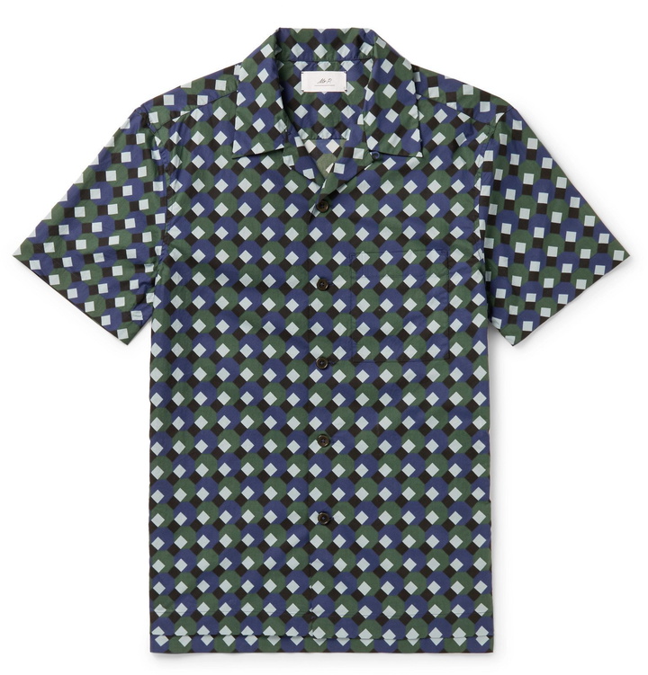 Photo: Mr P. - Camp-Collar Printed Cotton Shirt - Green