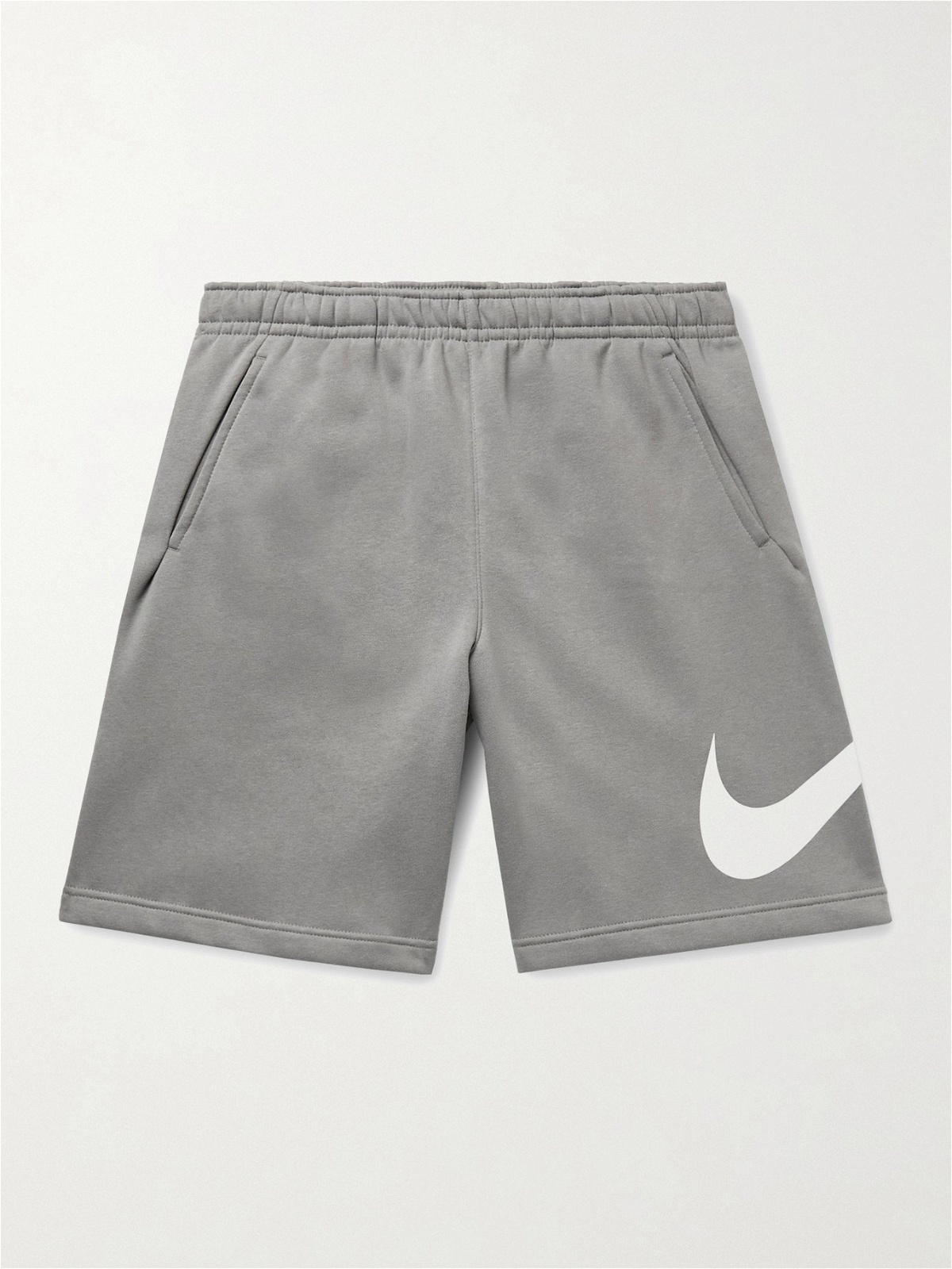 Photo: NIKE - Sportswear Club Wide-Leg Logo-Print Fleece-Back Cotton-Blend Jersey Shorts - Gray