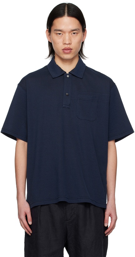 Photo: Engineered Garments Navy Two-Button Polo