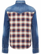 DSQUARED2 Denim & Tartan Shirt W/ Crystal Fringe