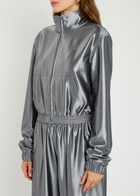 Alexanderwang.t Shrunken Logo-embossed Satin Track Jacket Silver