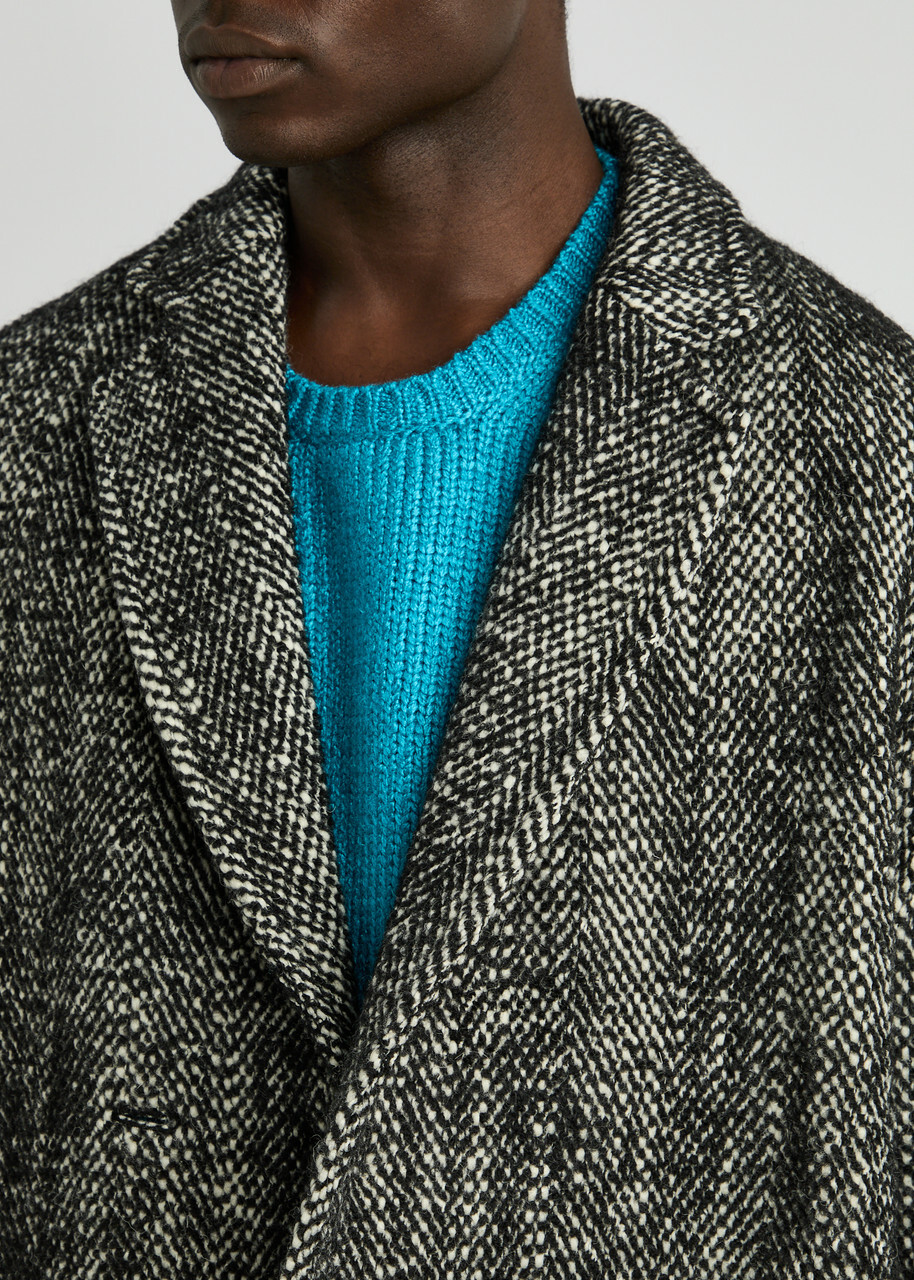 美品✨VALENTINO UOMO wool tweed bal coat Valentino Chevron Wool-blend Coat Black And White Valentino