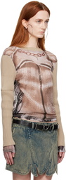 Y/Project Beige Jean Paul Gaultier Edition Trompe L'Oeil Ruffle Cardigan Long Sleeve T-Shirt