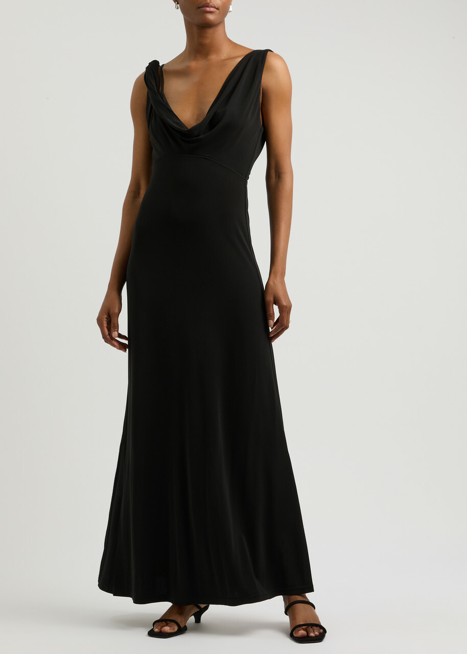 Toteme Draped Stretch-jersey Maxi Dress Black Toteme