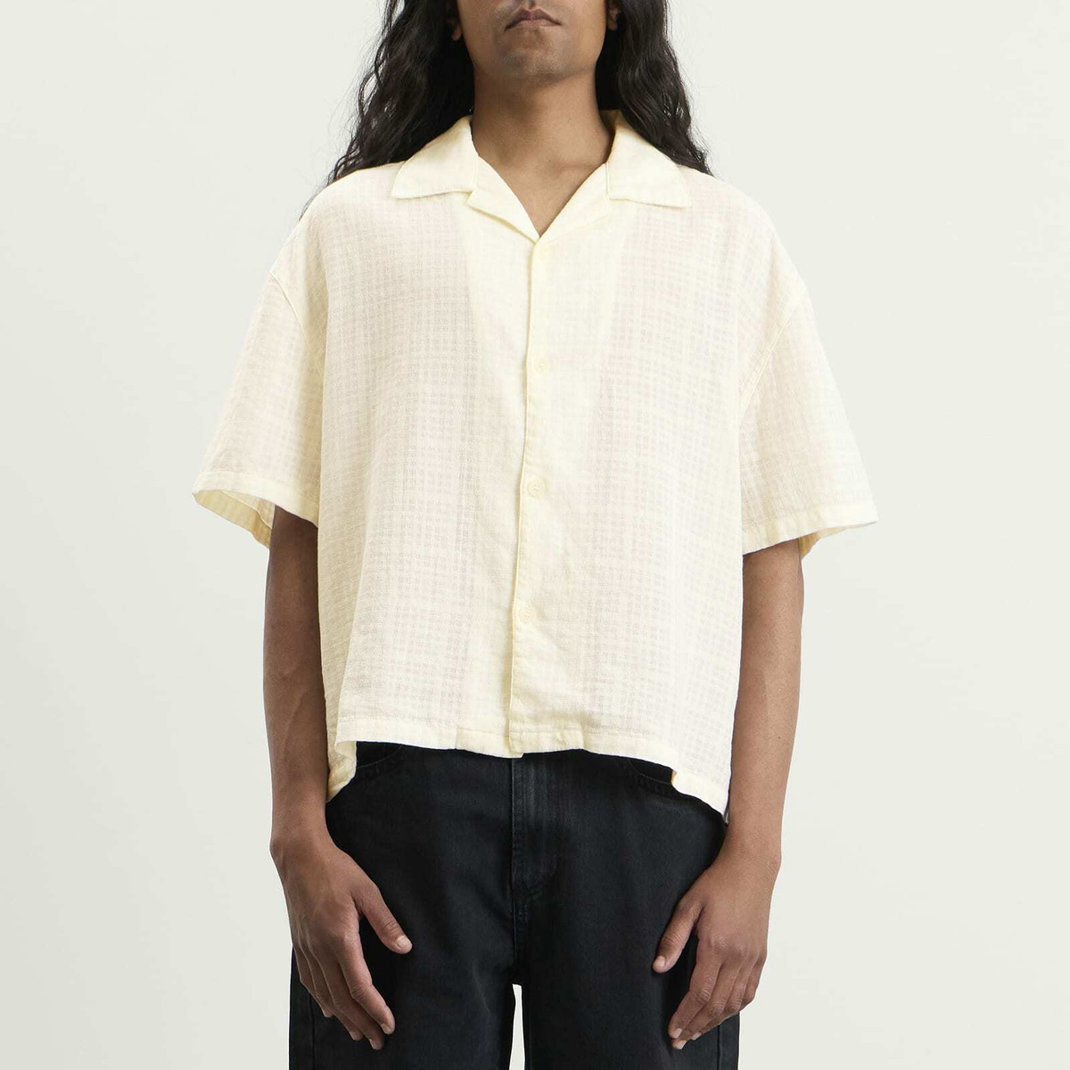 MKI Men's Loose Weave Check Vacation Shirt in Bone