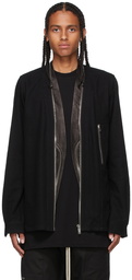 Rick Owens Black Wool Flannel Larry Zip Shirt