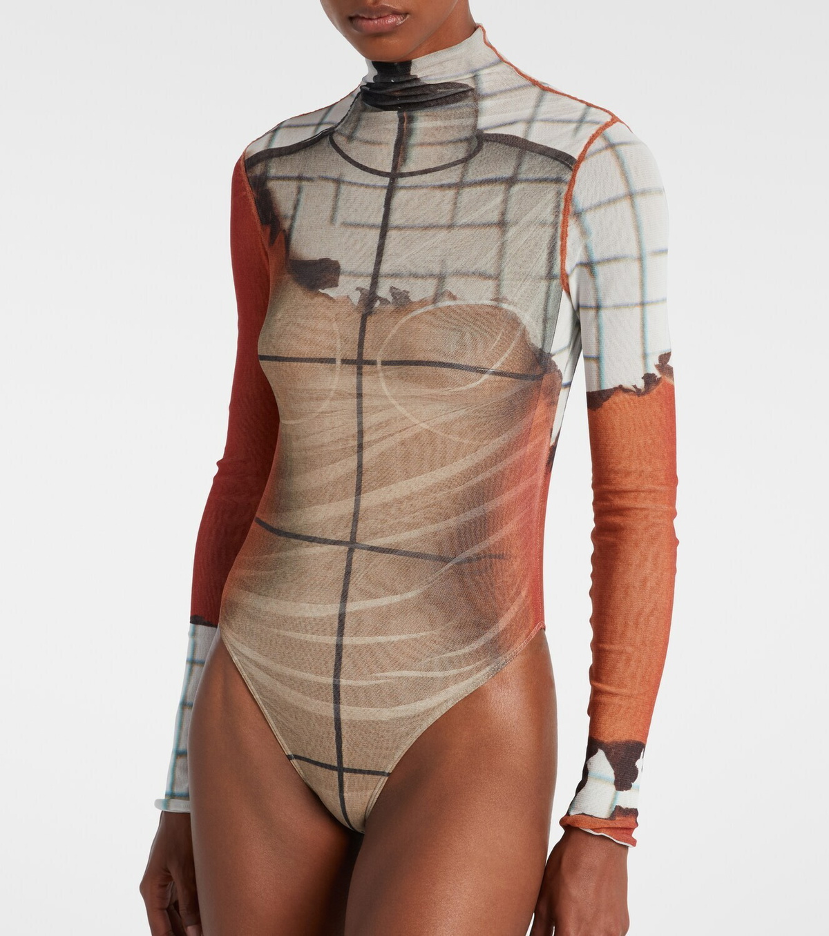 Jean Paul Gaultier Fire printed mesh bodysuit