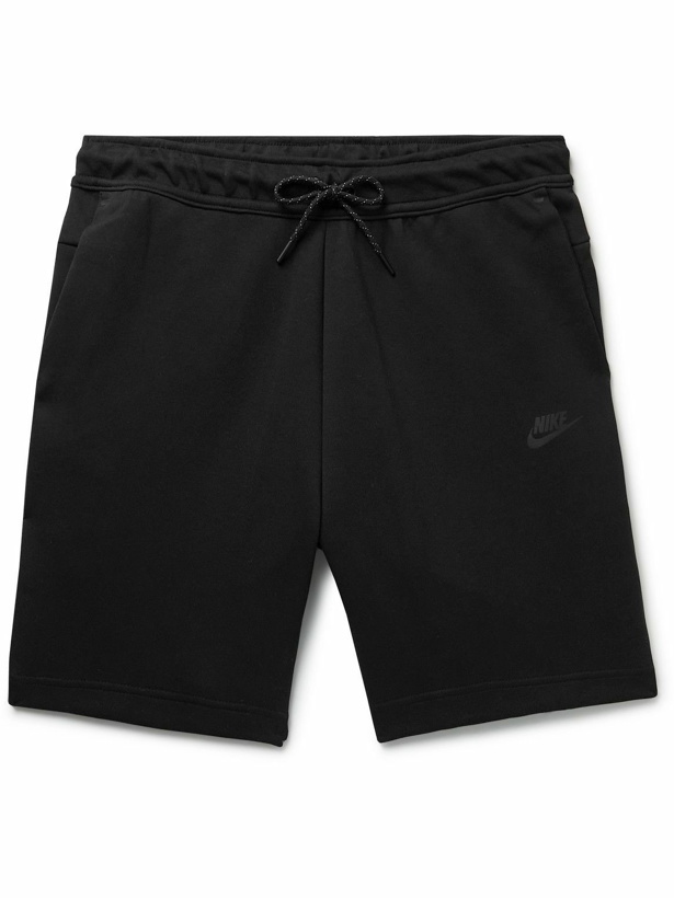 Photo: Nike - Straight-Leg Logo-Print Cotton-Blend Tech-Fleece Drawstring Shorts - Black