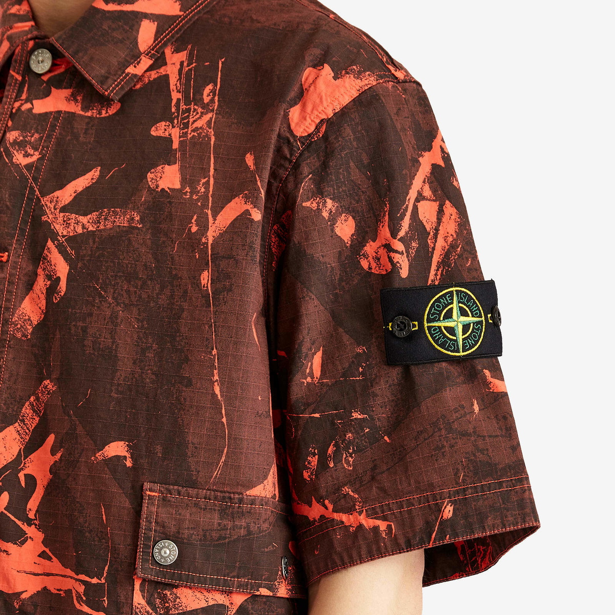 Stone Island Men's Scan Camo Ripstop-OVD Short Sleeve Shirt in Black