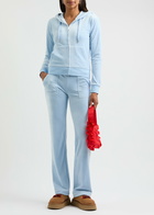 Juicy Couture Robertson Hooded Velour Sweatshirt Light Blue
