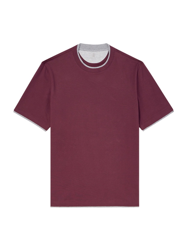 Photo: Brunello Cucinelli - Layered Cotton-Jersey T-Shirt - Burgundy