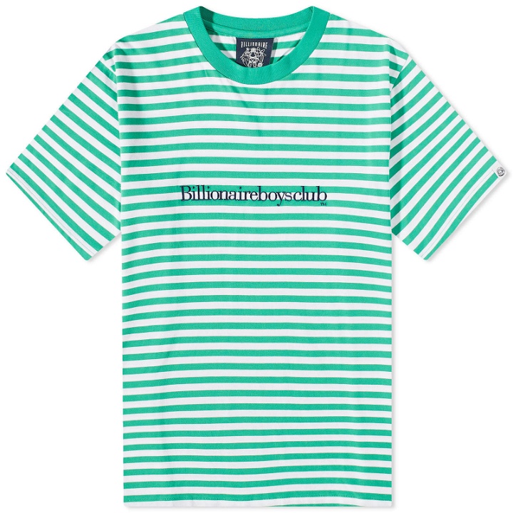 Photo: Billionaire Boys Club Men's Serif Logo Stripe T-Shirt in Green Stripe