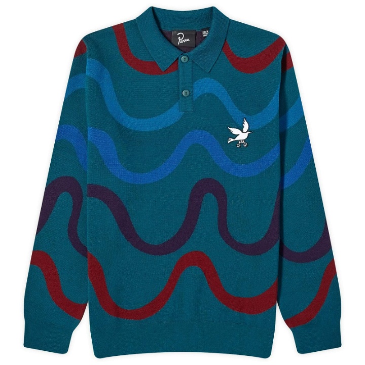Photo: By Parra Men's Colored Soundwave Knitted Polo in Green