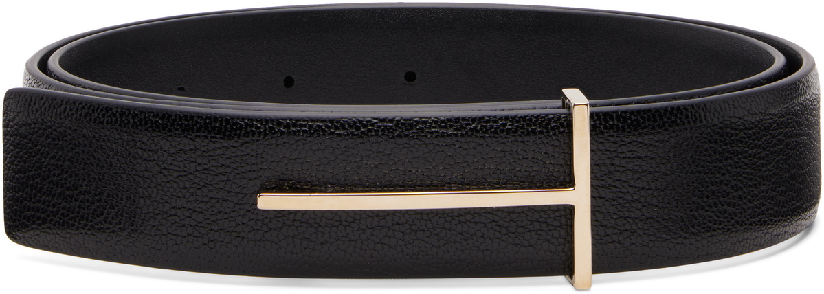 TOM FORD Black Supple Grain Leather Belt