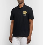 Versace - Logo-Embroidered Cotton-Piqué Polo Shirt - Black