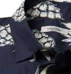 VALENTINO - Embroidered Pineapple-Print Cotton Shirt - Blue