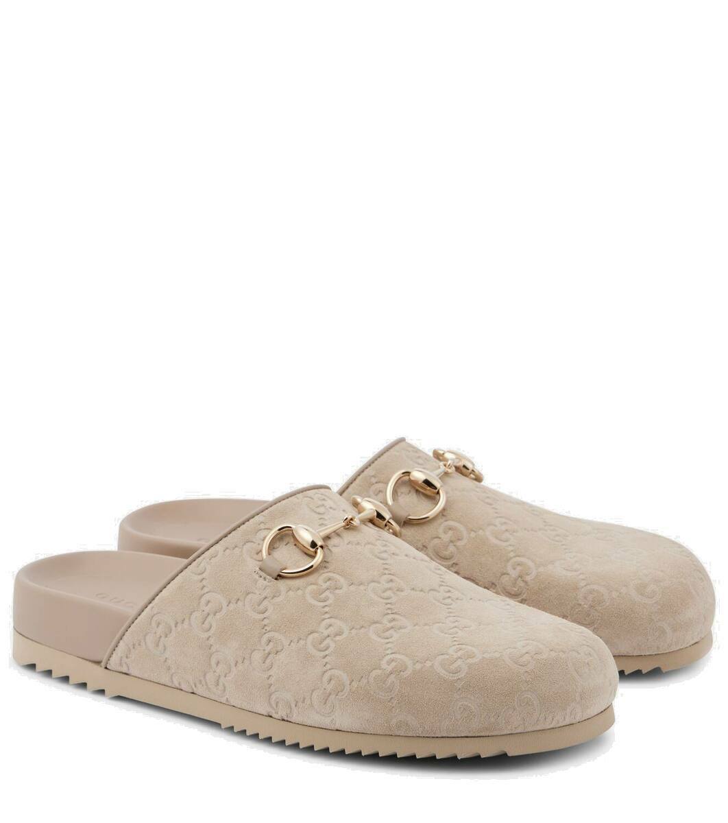 靴 Gucci Beige bow GG mules Gucci GG Horsebit suede mules Gucci