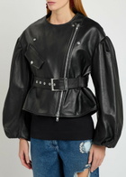 Simone Rocha Belted Leather Biker Jacket Black