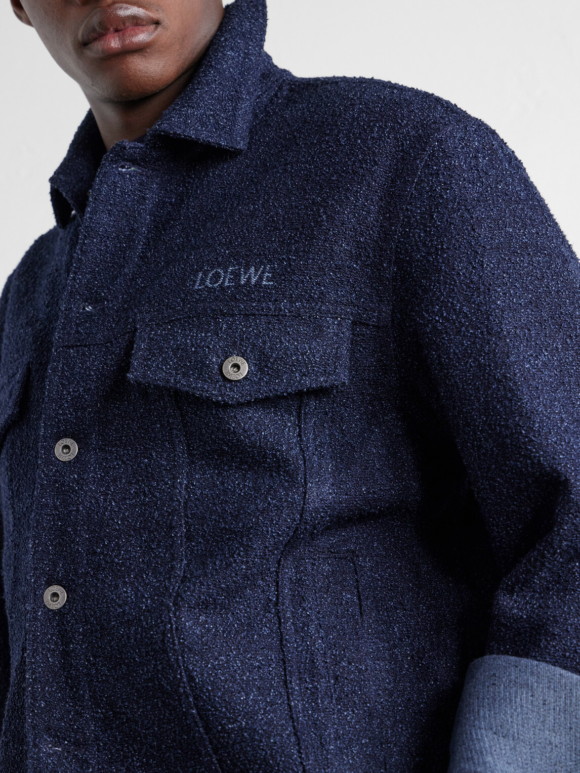 LOEWE - Logo-Embroidered Textured Denim Jacket - Blue