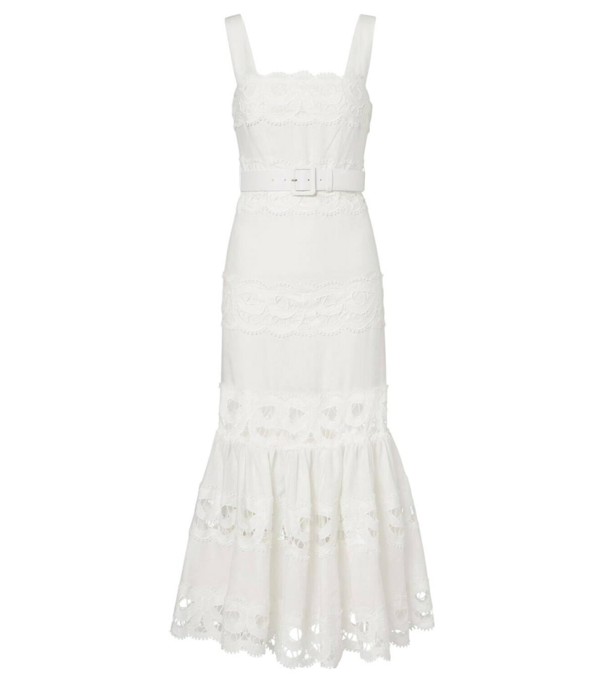 SELF-PORTRAIT コットン ミディドレス White Cotton Lace Tiered Midi Dress – self-portrait