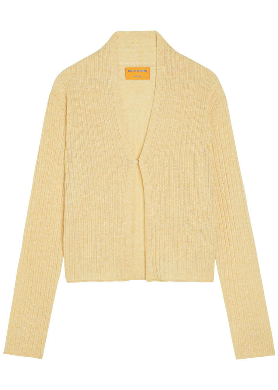 Guest In Residence Stealth Ribbed Cashmere and Linen-blend Cardigan Yellow