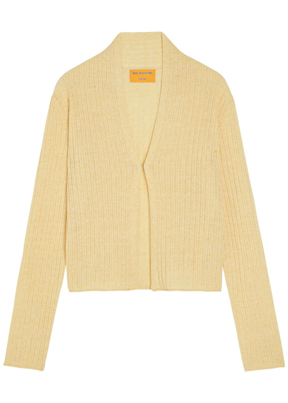 Photo: Guest In Residence Stealth Ribbed Cashmere and Linen-blend Cardigan Yellow
