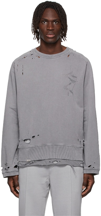 Photo: C2H4 Grey Distressed Layered Sweatshirt