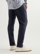 Etro - Tapered Pleated Wool-Blend Twill Trousers - Blue