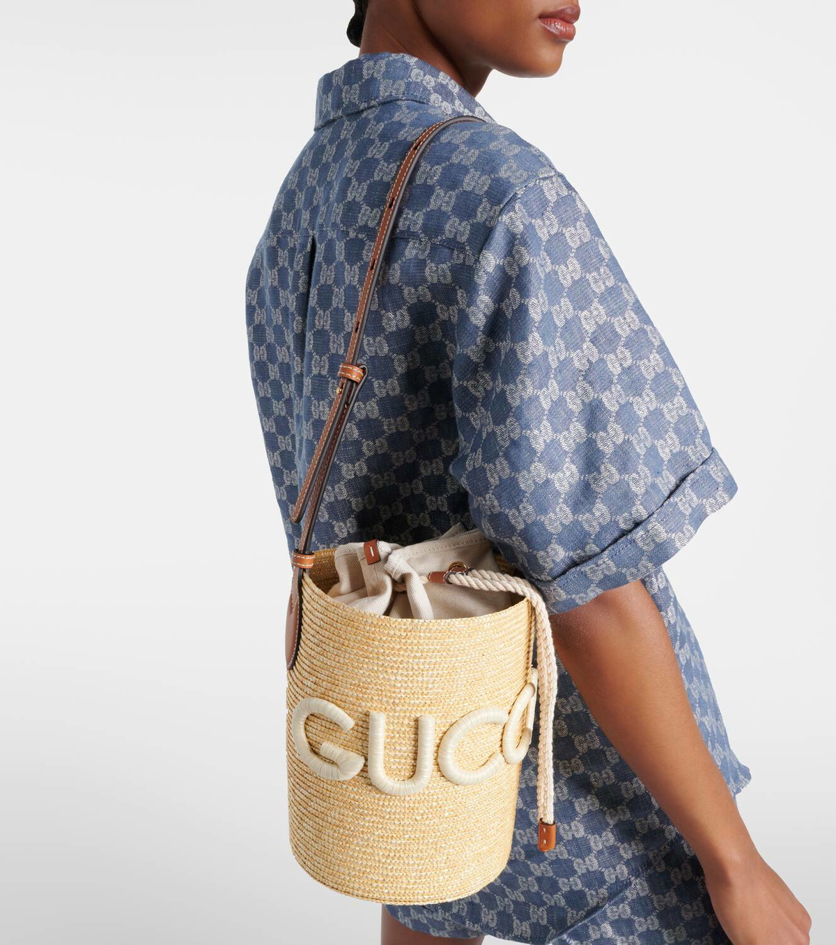 Gucci Gucci Summer Small leather-trimmed bucket bag Gucci