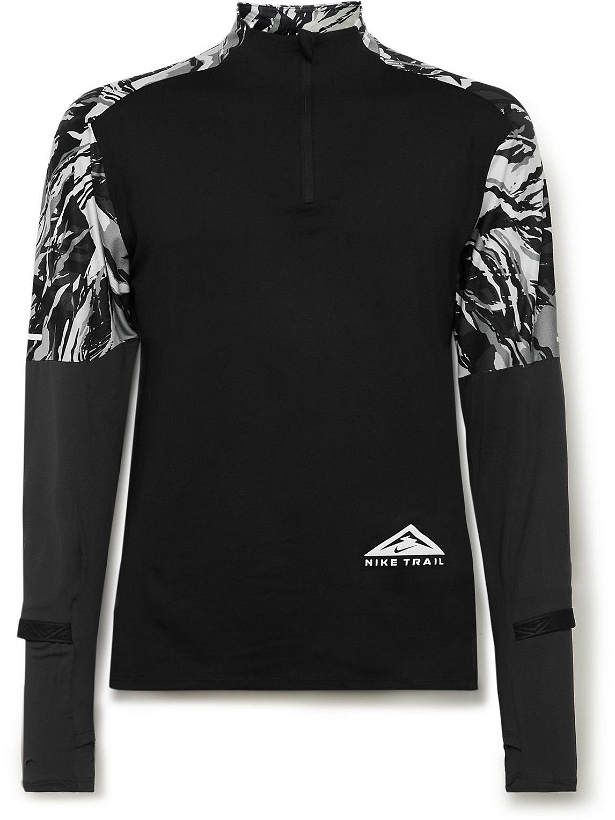 Photo: Nike Running - Element Printed Recycled Dri-FIT and Stretch-Ripstop Half-Zip Top - Black